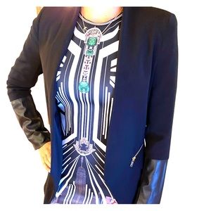 Zara Black Blazer with Leather Detail